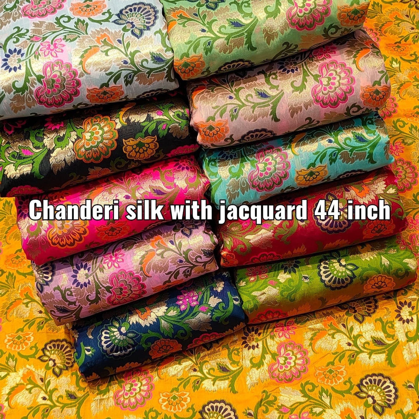 India Banarasi Brocade Fabric in Green and Gold color, Multiple lengths will come in the continuous piece - NF564