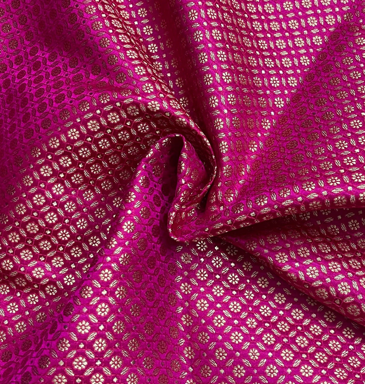 Indian Banarasi Brocade fabric in Hot pink and Gold color, Multiple lengths will come in the continuous Piece - NF570