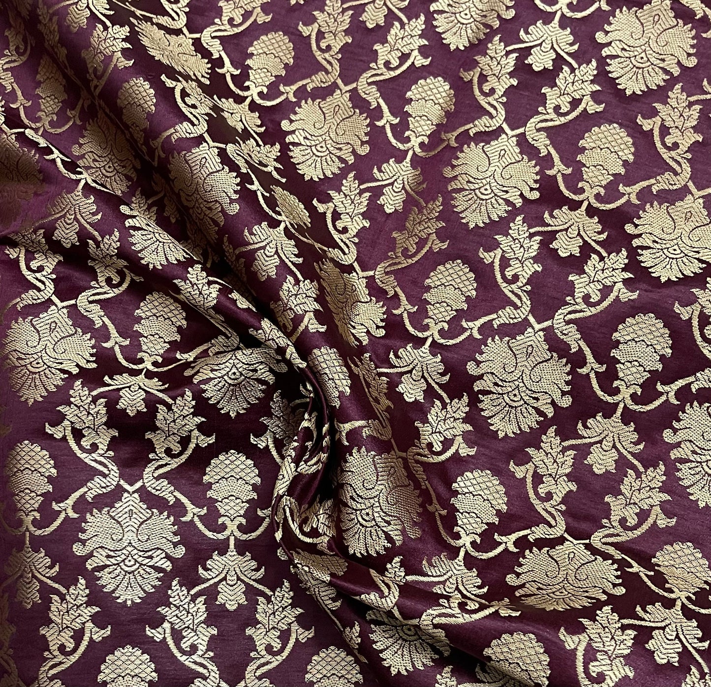 India Banarasi Brocade fabric in Burgundy Maroon And Gold color, Multiple lengths will come in a continuous piece - NF576