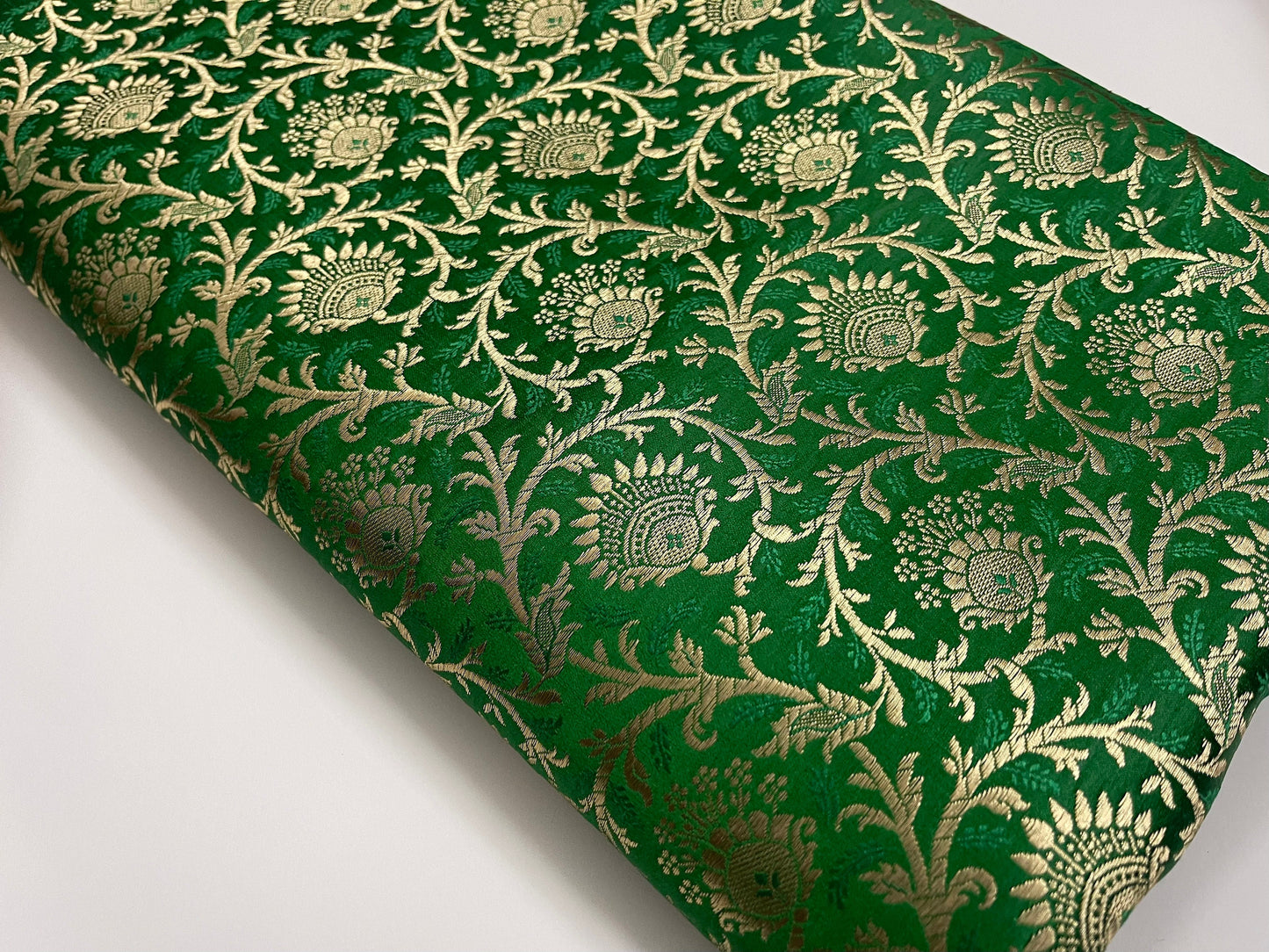 India Banarasi Brocade Fabric in Green and Gold color, Multiple lengths will come in the continuous piece - NF641