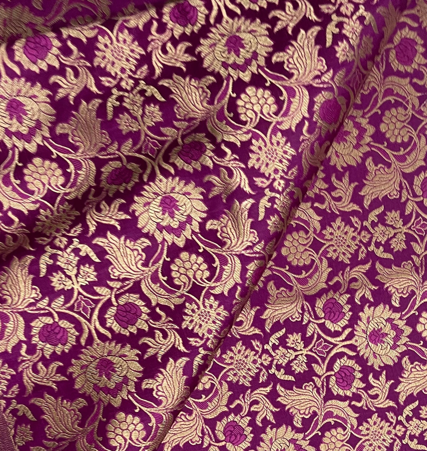 Indian Banarasi Brocade Fabric in Purple and Gold color, Multiple lengths will come in the continuous piece - NF605