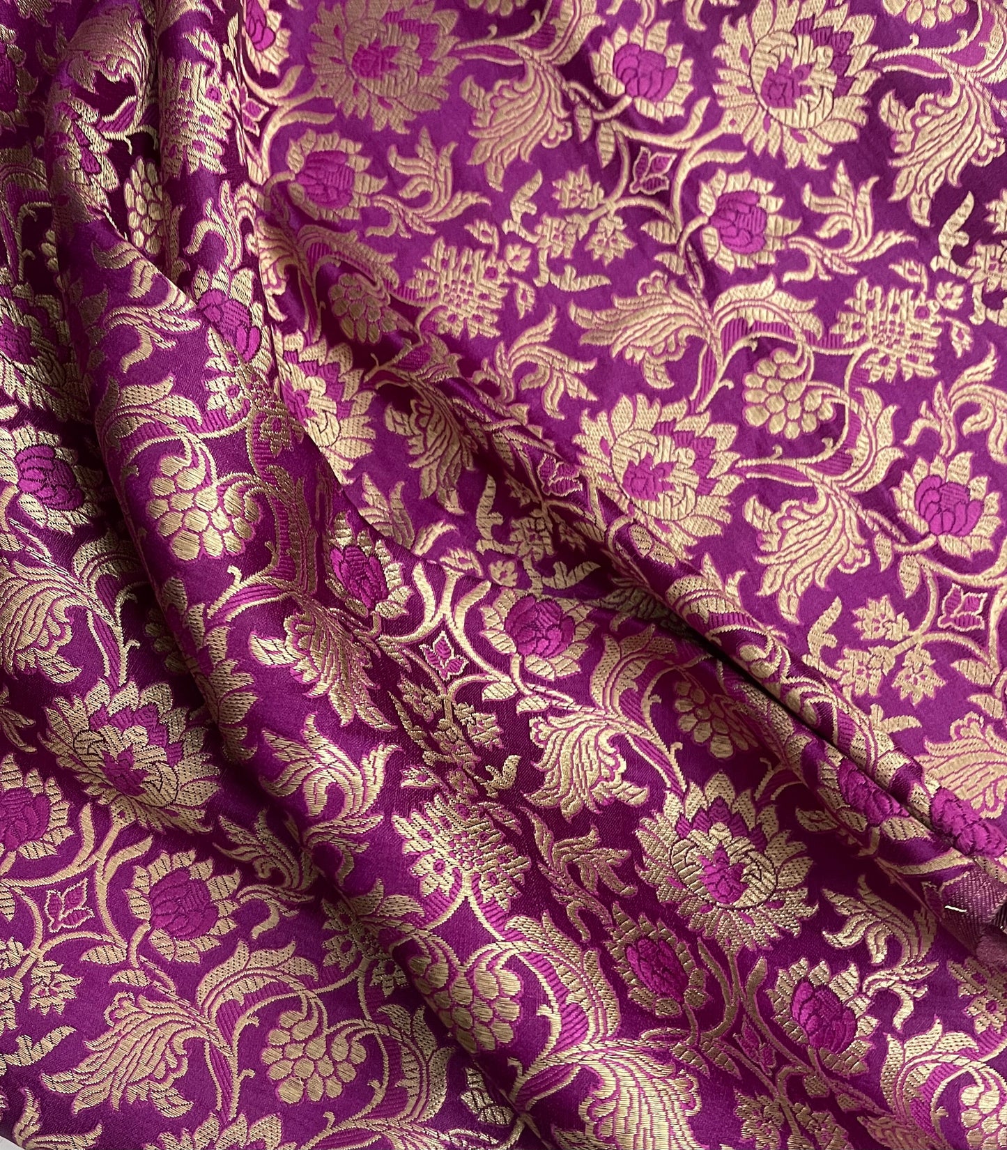 Indian Banarasi Brocade Fabric in Purple and Gold color, Multiple lengths will come in the continuous piece - NF605