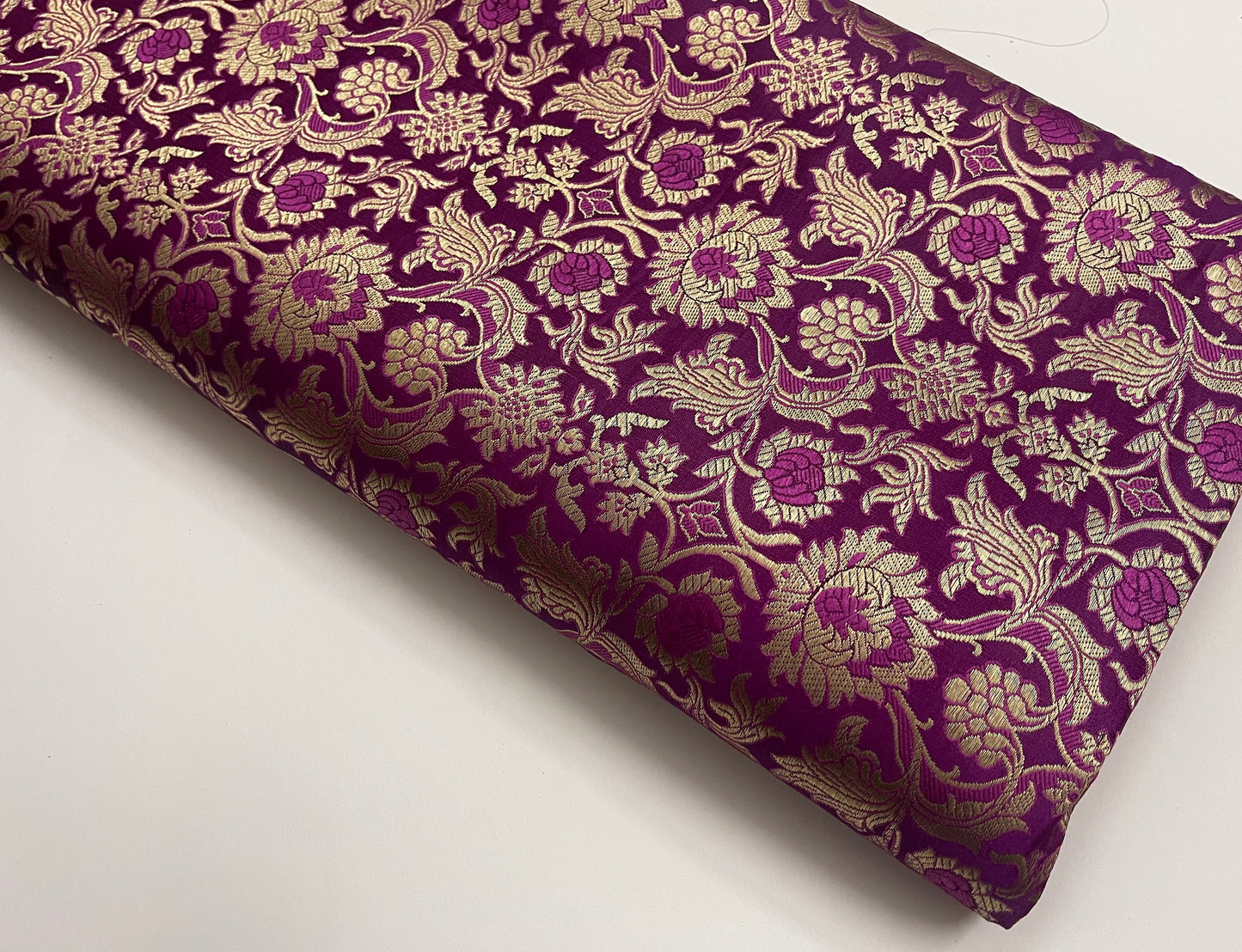 Indian Banarasi Brocade Fabric in Purple and Gold color, Multiple lengths will come in the continuous piece - NF605