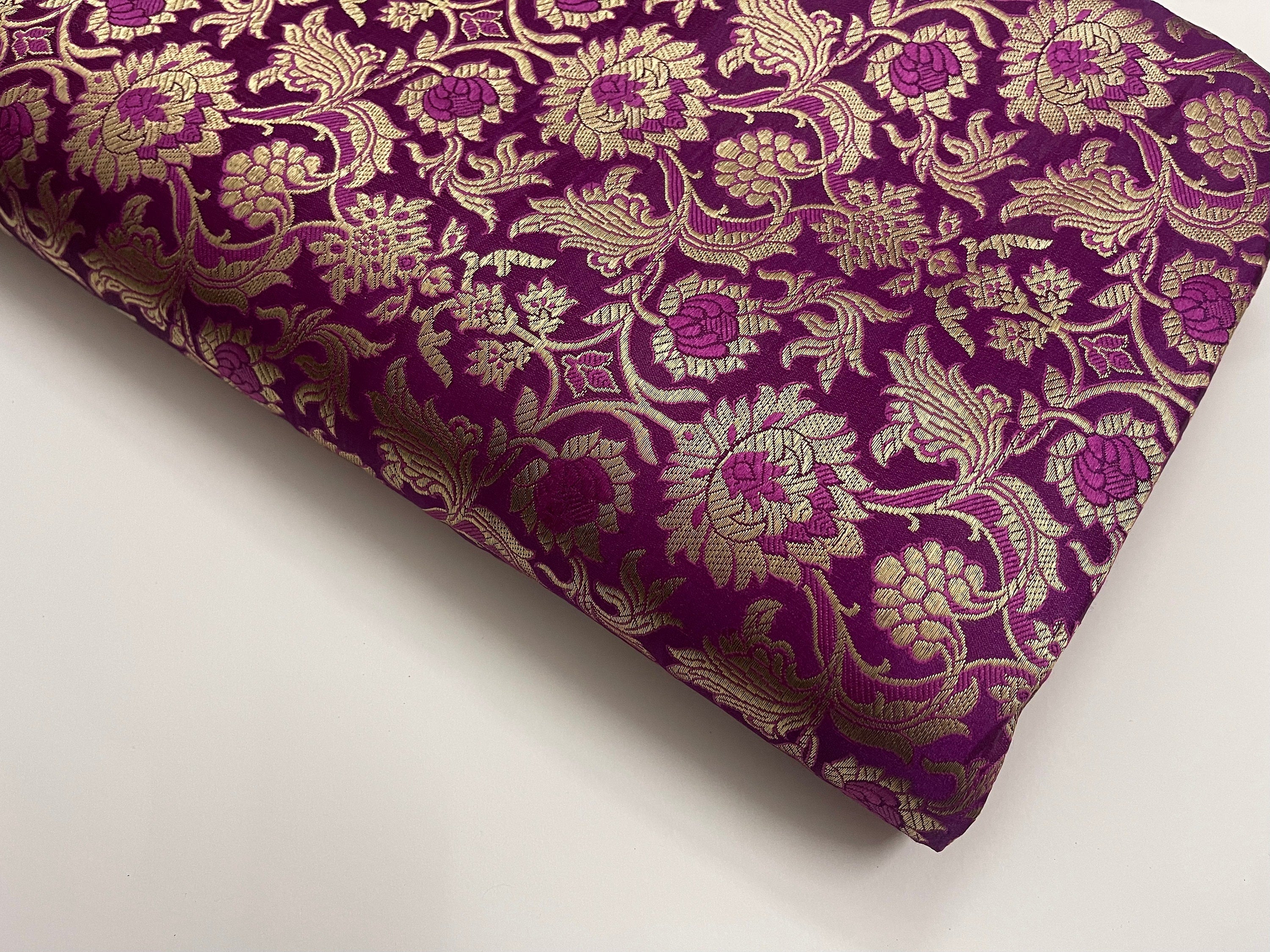 Indian fuchsia and gold brocade textile 80