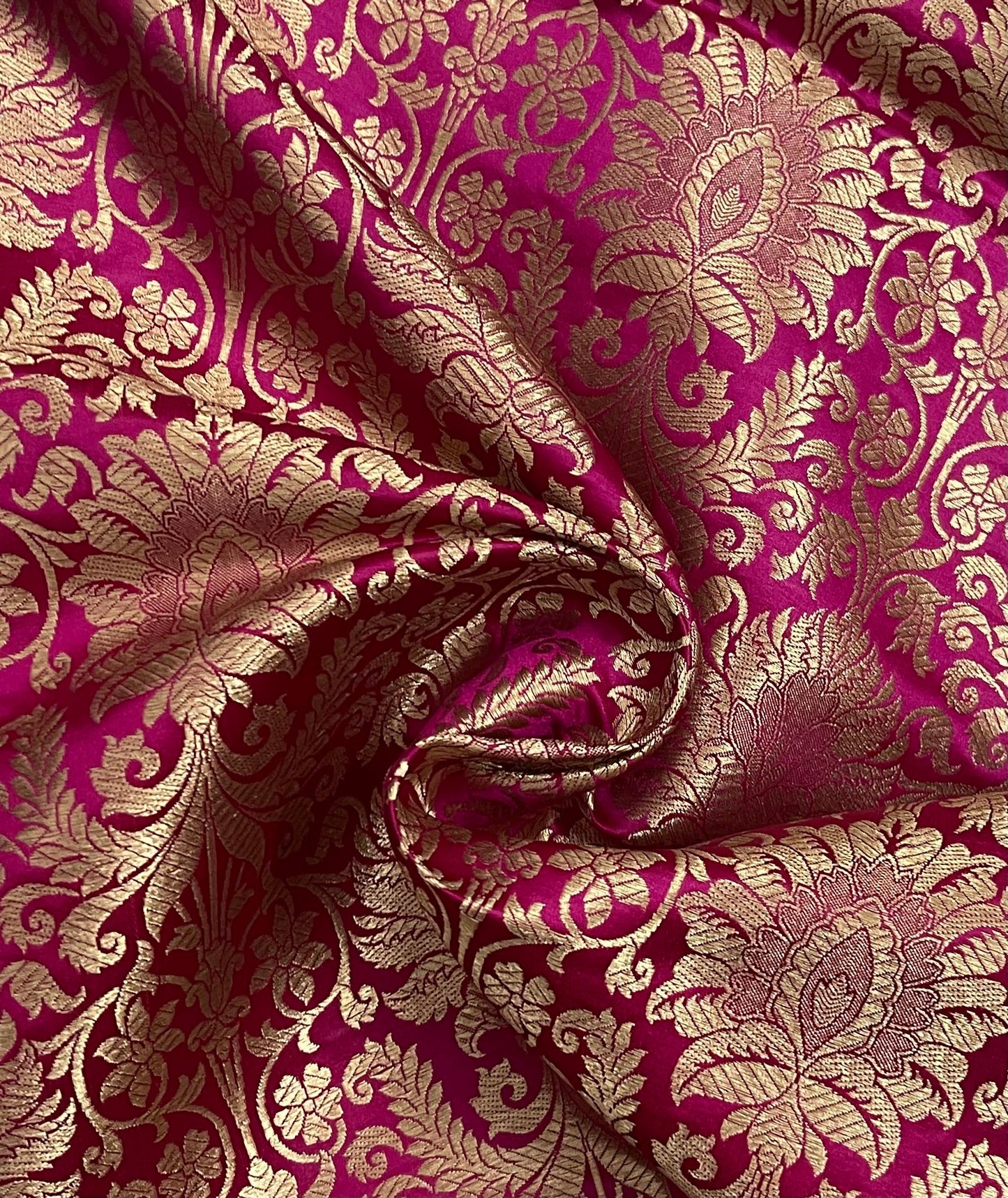 Indian Banarasi Brocade Fabric in Hot Pink and Gold color, Multiple lengths will come in the continuous piece - NF606