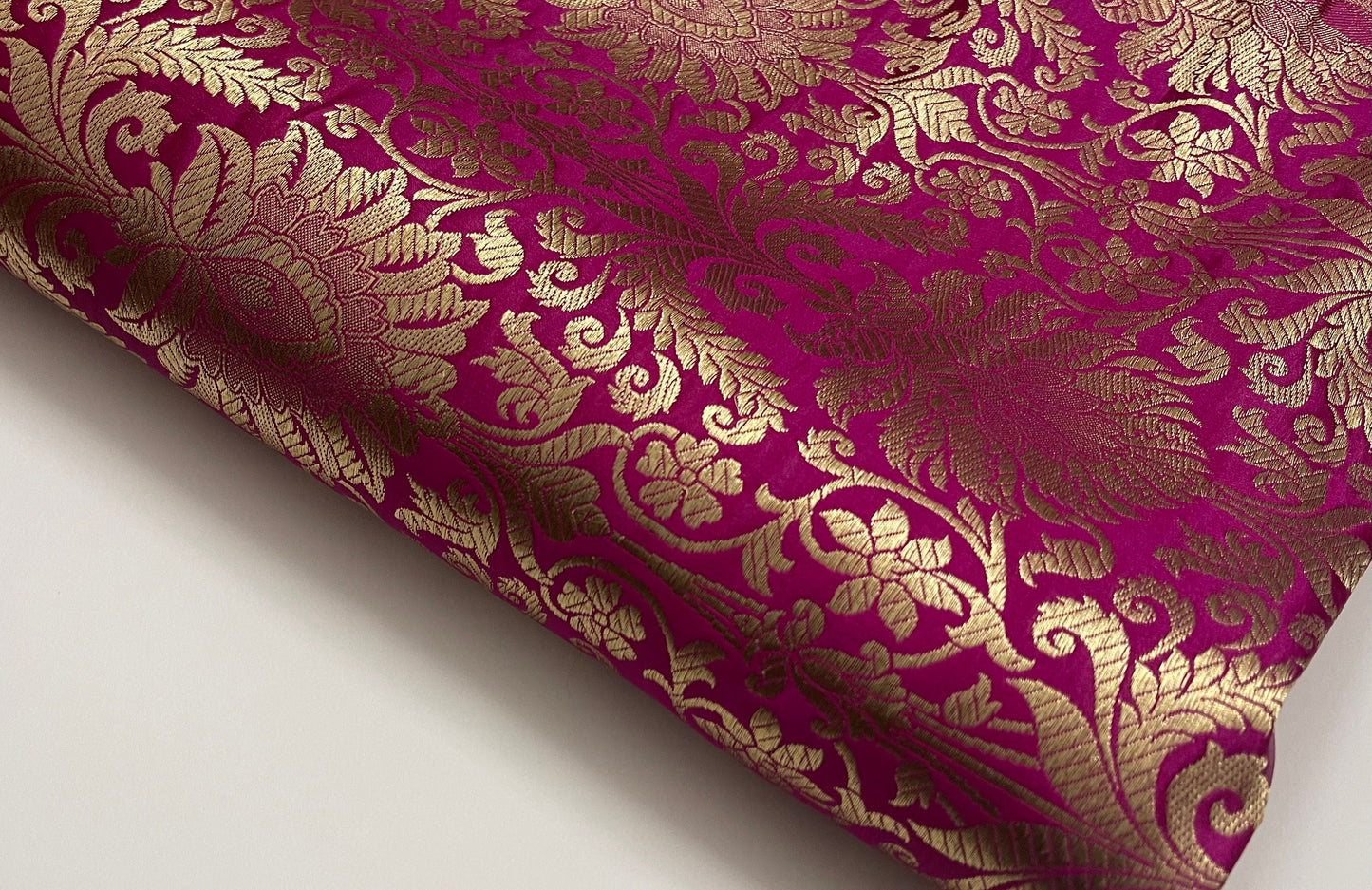 Indian Banarasi Brocade Fabric in Hot Pink and Gold color, Multiple lengths will come in the continuous piece - NF606