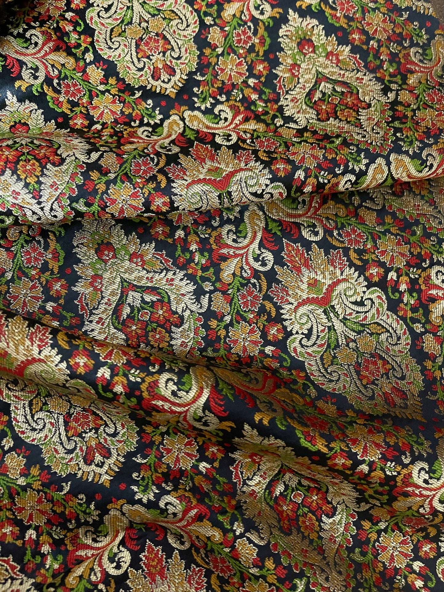 Indian Banarasi Brocade Fabric in Black and Gold color,  Multiple lengths will come in the continuous Piece - NF590