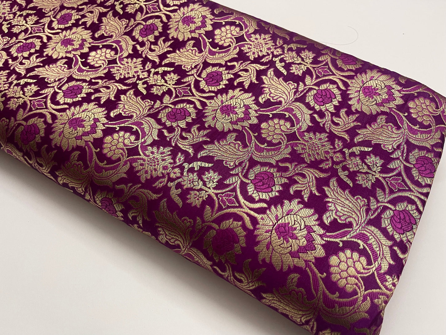 Indian Banarasi Brocade Fabric in Purple and Gold color, Multiple lengths will come in the continuous piece - NF605