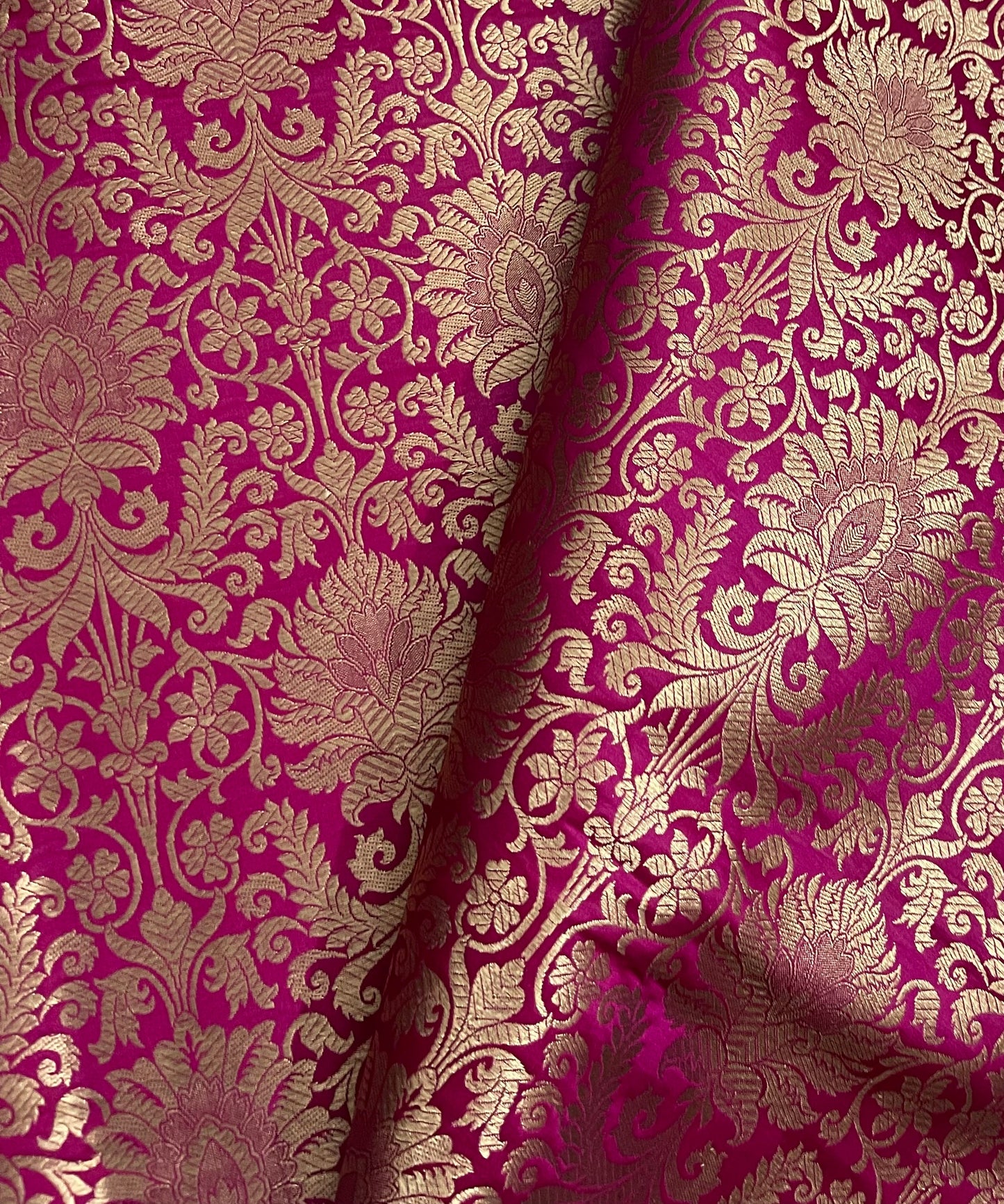 Indian Banarasi Brocade Fabric in Hot Pink and Gold color, Multiple lengths will come in the continuous piece - NF606