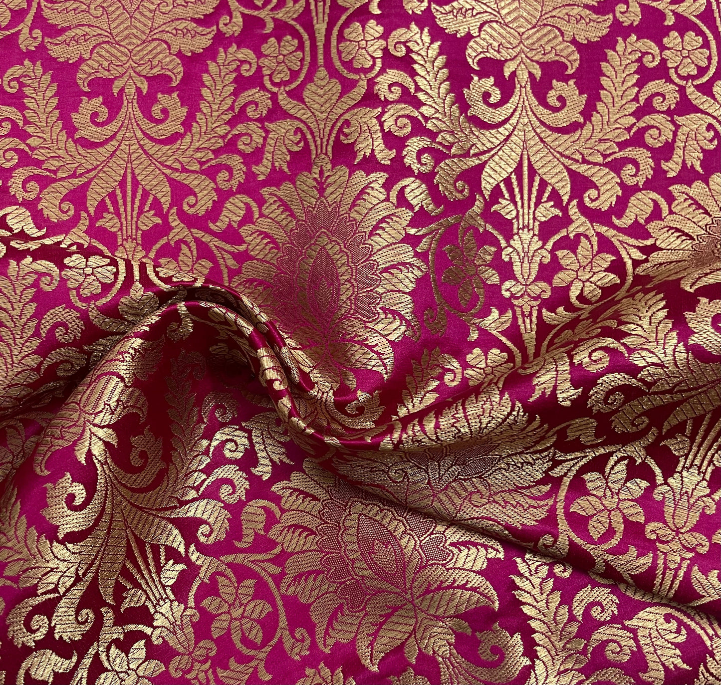 Indian Banarasi Brocade Fabric in Hot Pink and Gold color, Multiple lengths will come in the continuous piece - NF606