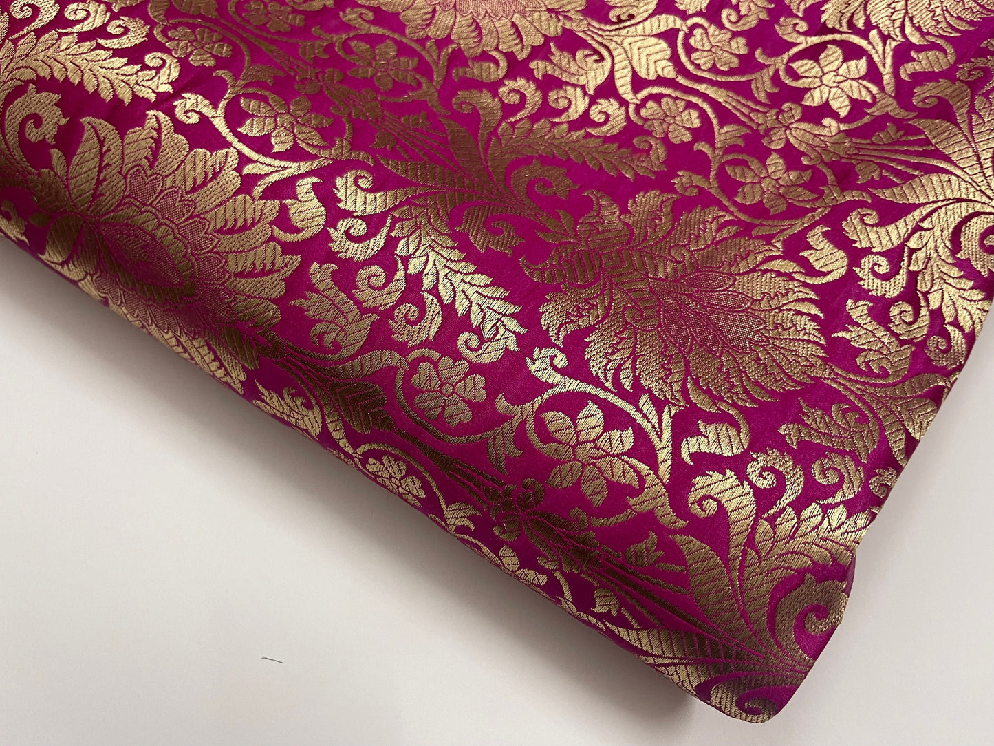 Indian Banarasi Brocade Fabric in Hot Pink and Gold color, Multiple lengths will come in the continuous piece - NF606