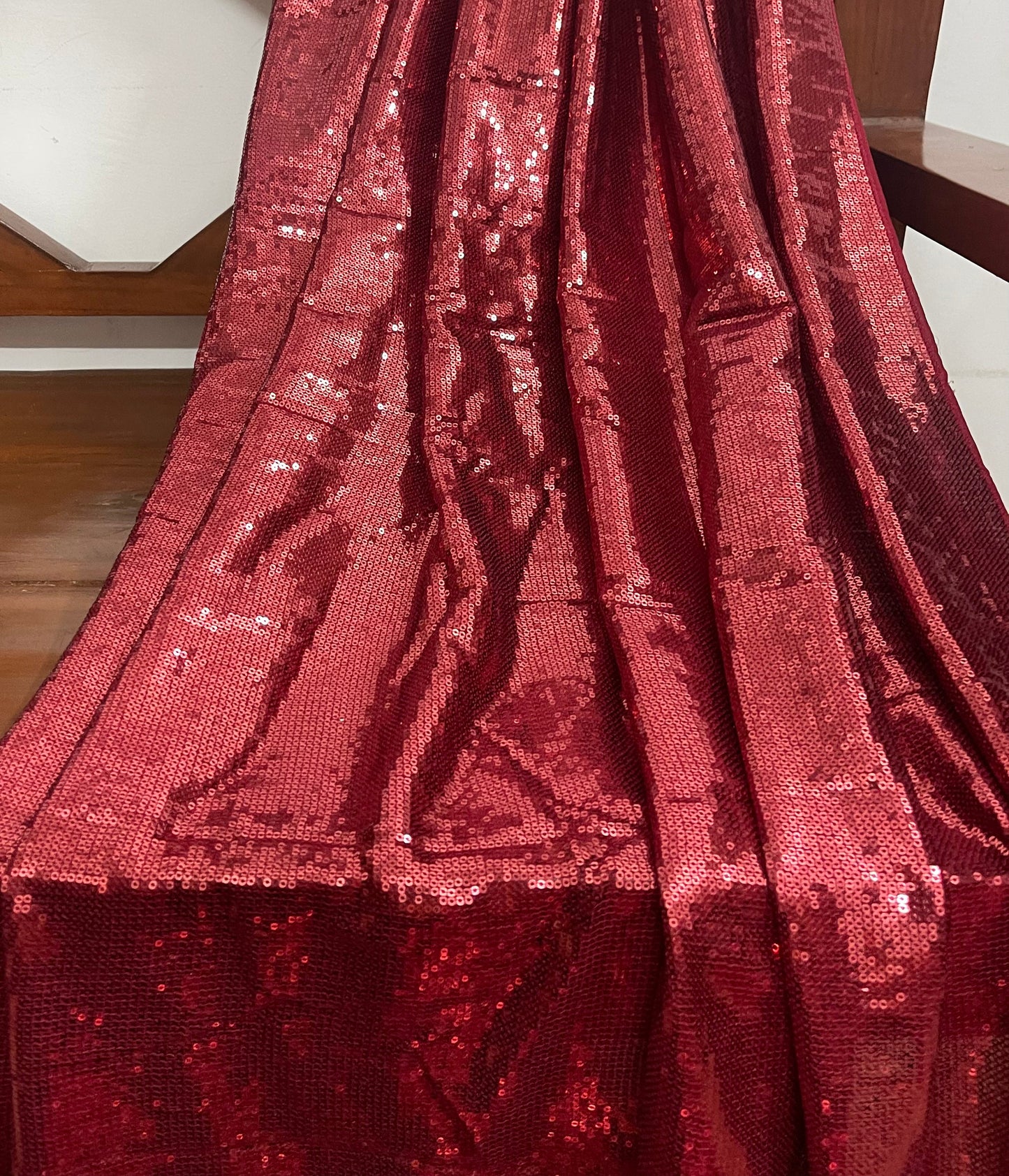 Embroidered Sequin Georgette Fabric in Red color, Fabric, Multiple lengths will come in the continuous piece - SQAF27