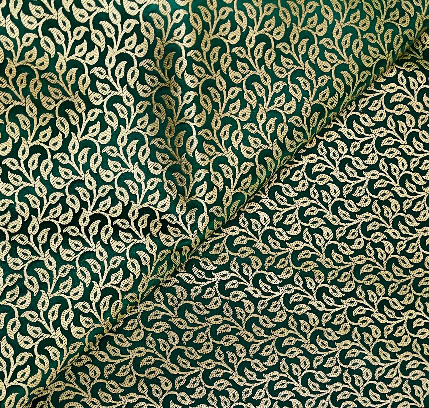 Indian Banarasi Brocade fabric in Green and Gold color,  Multiple lengths will come in a continuous piece - NF630