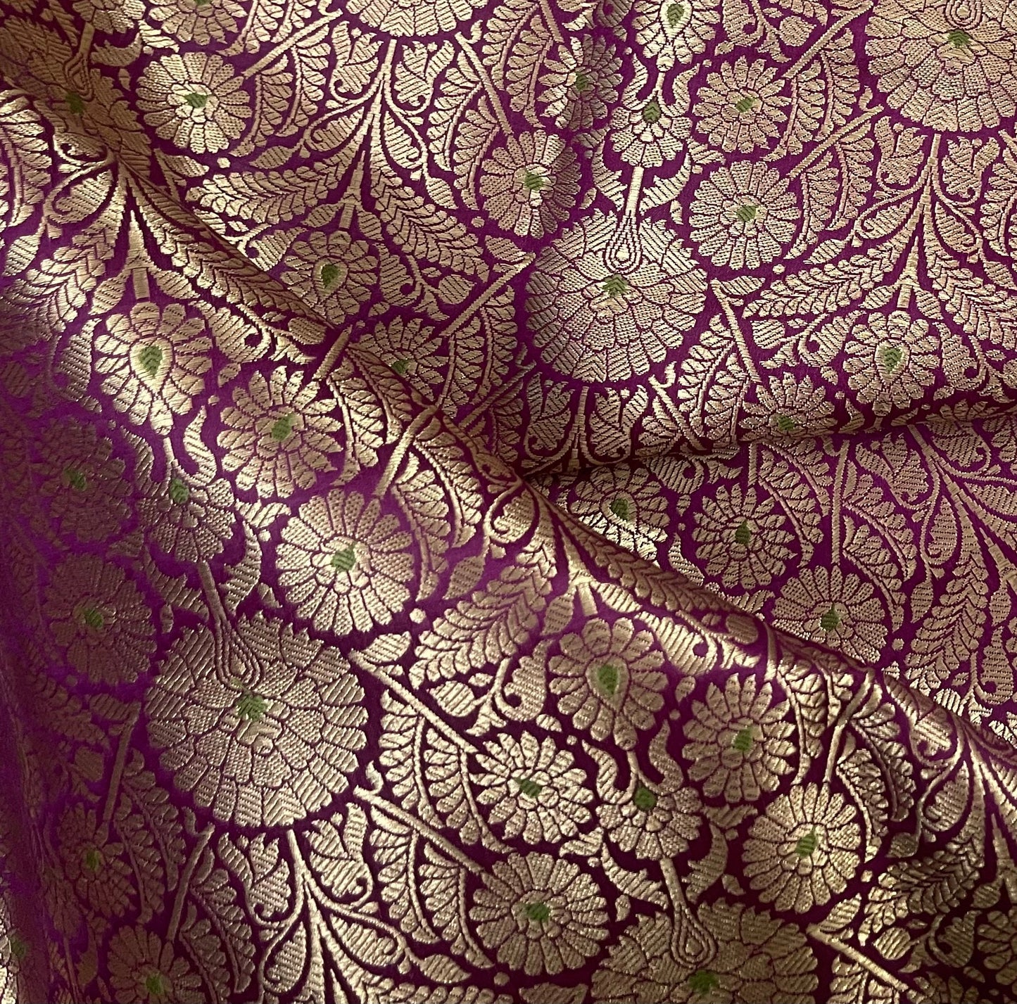 Indian Banarasi Brocade Fabric in Purple and Gold color,  Multiple lengths will come in the continuous Piece - NF617