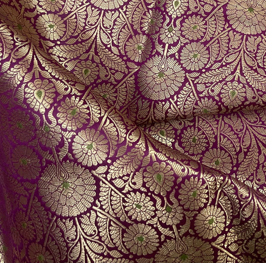 Brocade Fabric Purple Gold Bridal fabric Dressmaking Supplies Festival wear Silk fabric by the yard Gold Embossed brocade fabric by the yard
