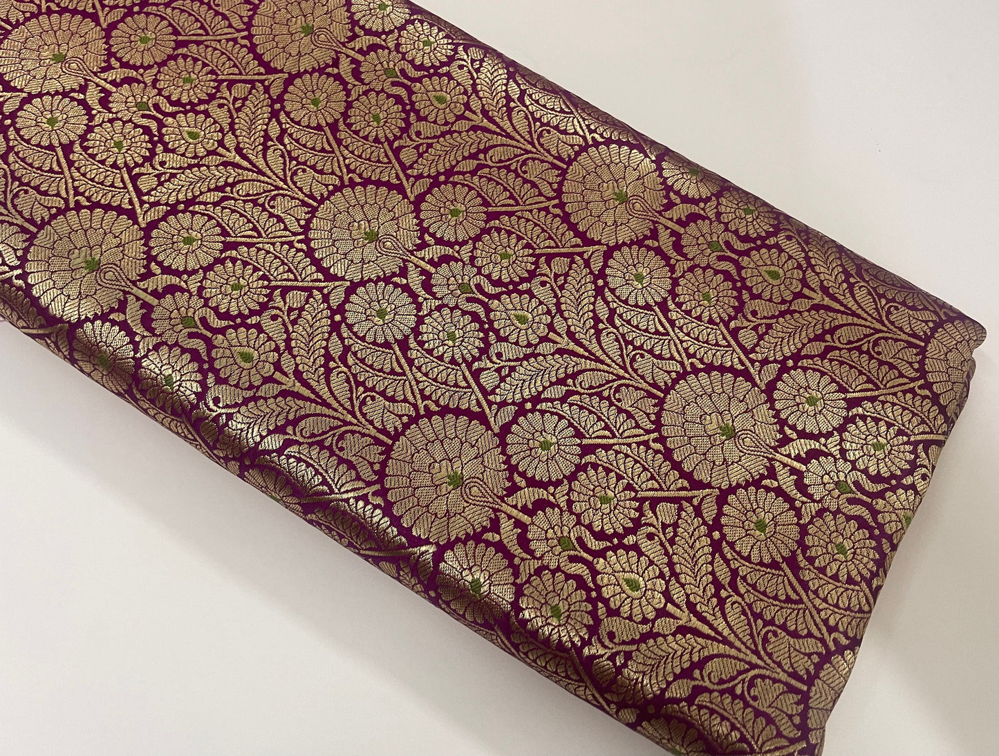 Indian Banarasi Brocade Fabric in Purple and Gold color,  Multiple lengths will come in the continuous Piece - NF617