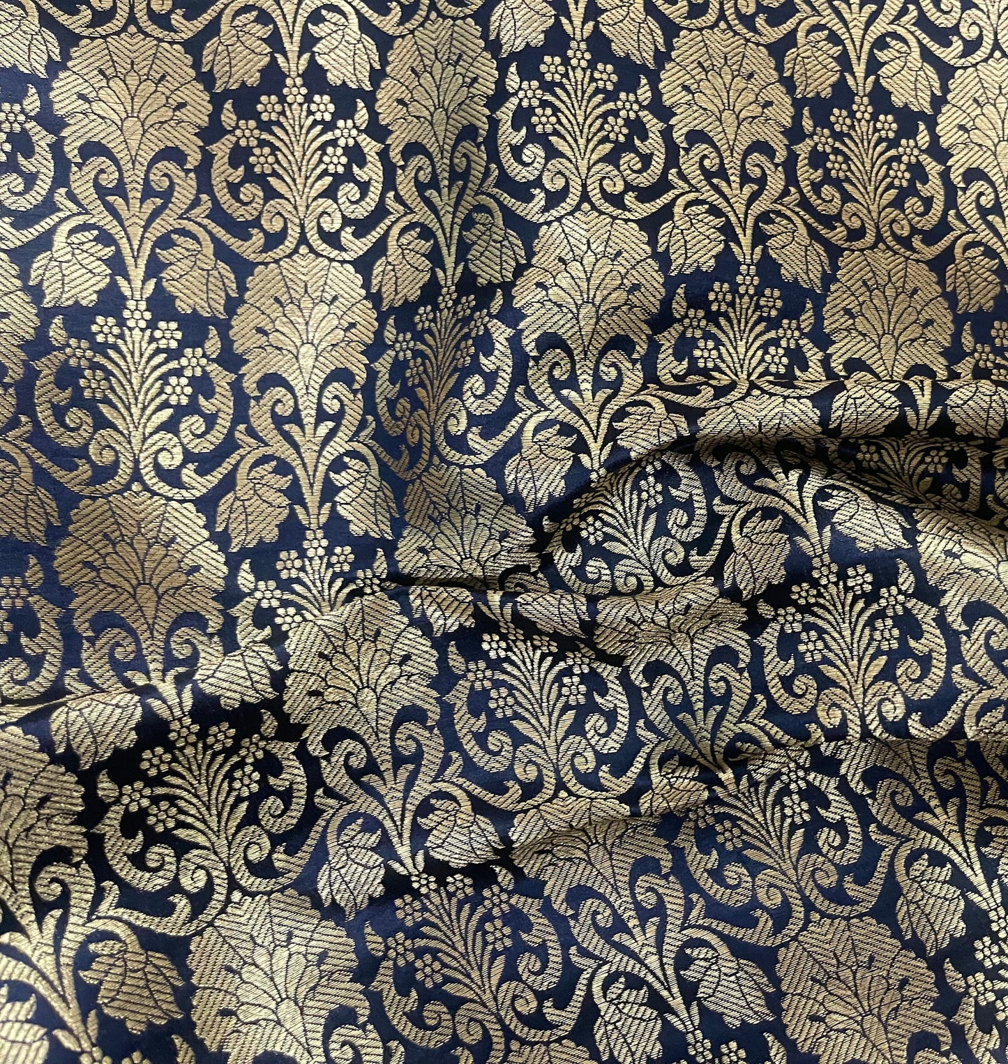 Indian Banarasi Brocade fabric in Blue and Gold color,  Multiple lengths will come in the continuous piece - NF621