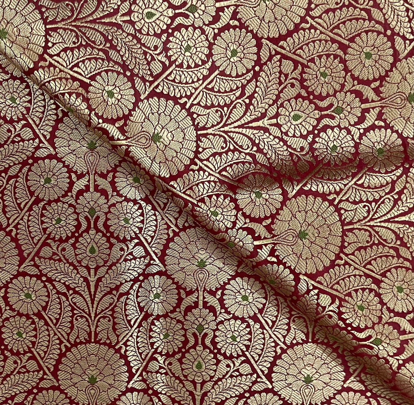 Indian Banarasi Brocade Fabric in Red and Gold,  Multiple lengths will come in the continuous Piece - NF620