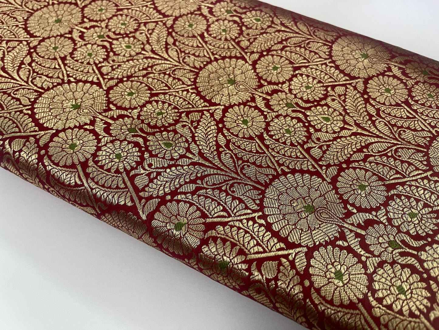 Indian Banarasi Brocade Fabric in Red and Gold,  Multiple lengths will come in the continuous Piece - NF620