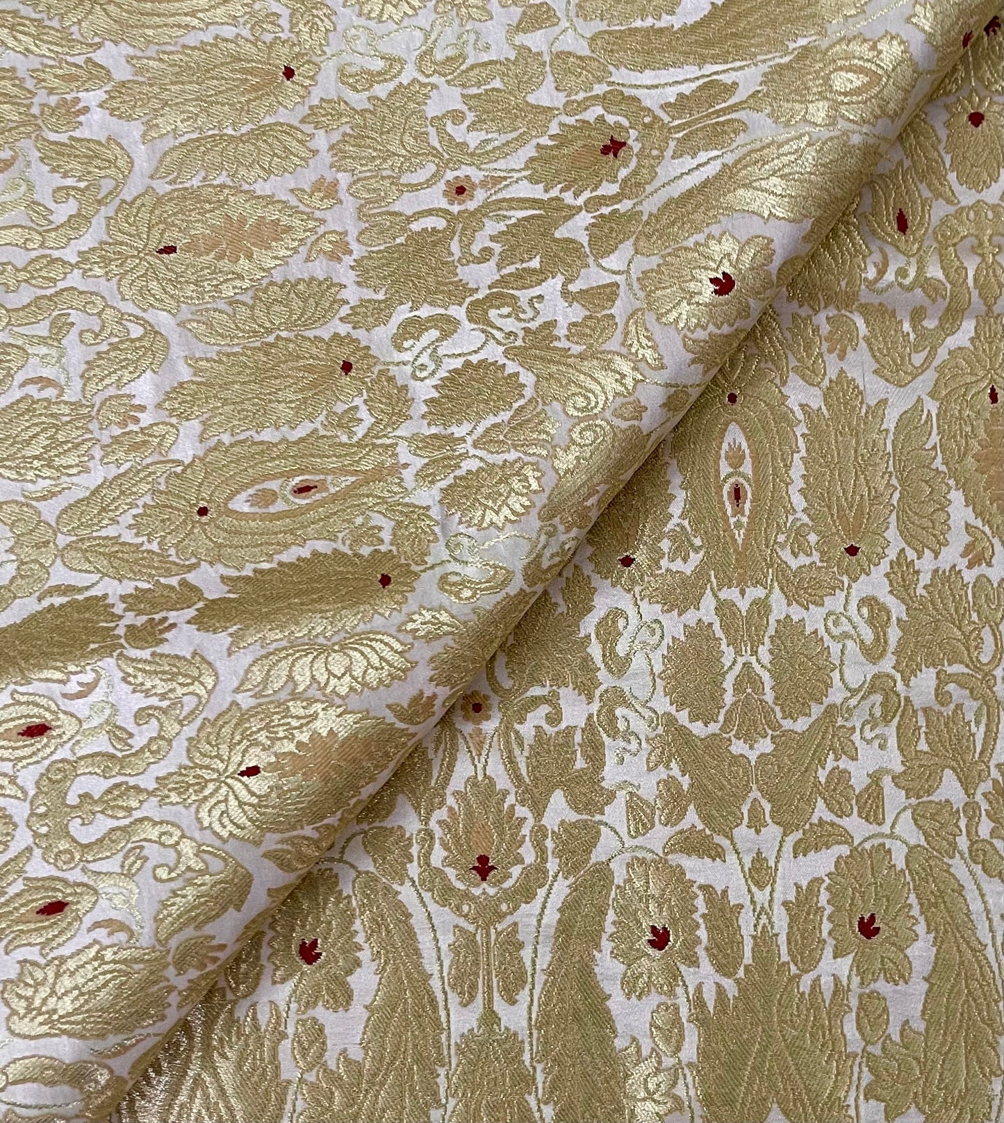 Indian Banarasi Brocade Fabric in Off white & Gold color, Multiple lengths will come in the continuous Piece - NF665