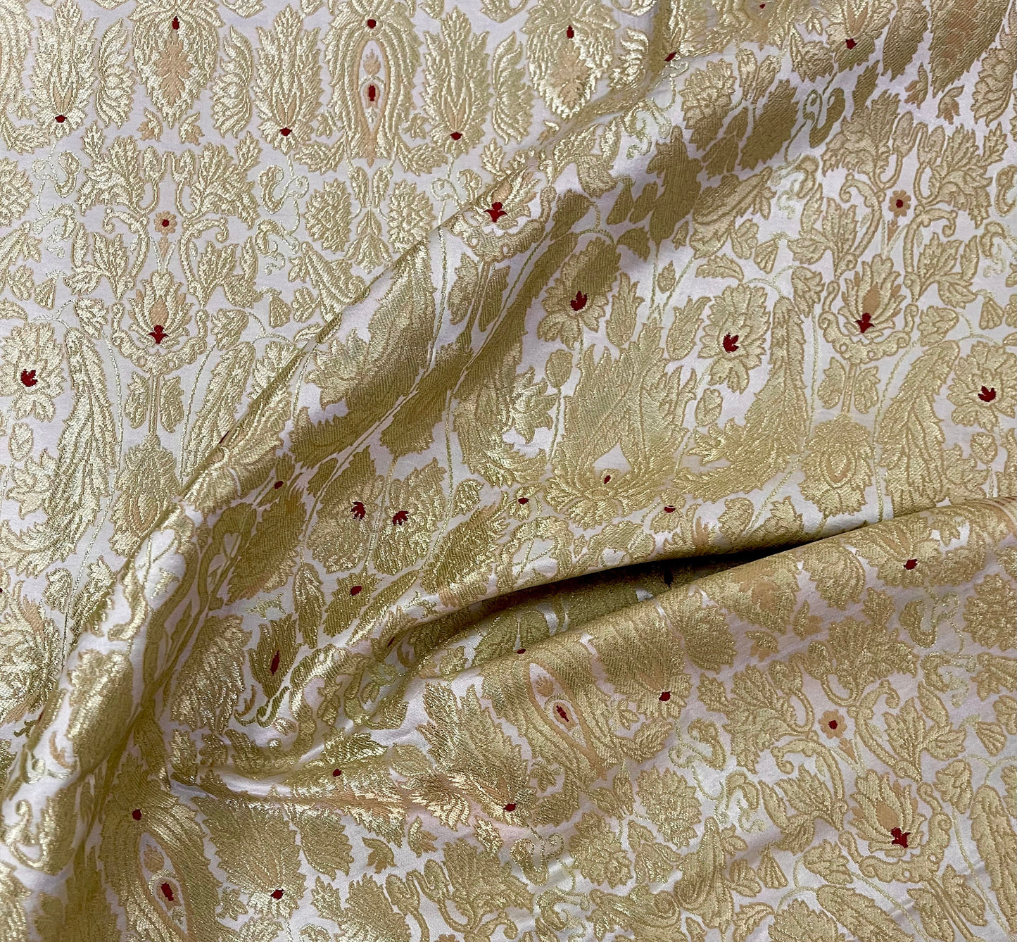 Indian Banarasi Brocade Fabric in Off white & Gold color, Multiple lengths will come in the continuous Piece - NF665