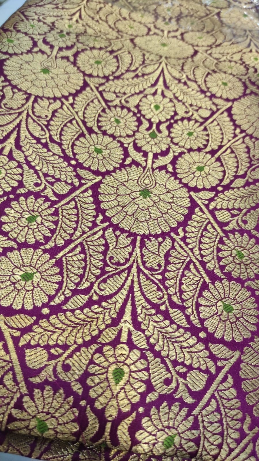 Indian Banarasi Brocade Fabric in Purple and Gold color,  Multiple lengths will come in the continuous Piece - NF617