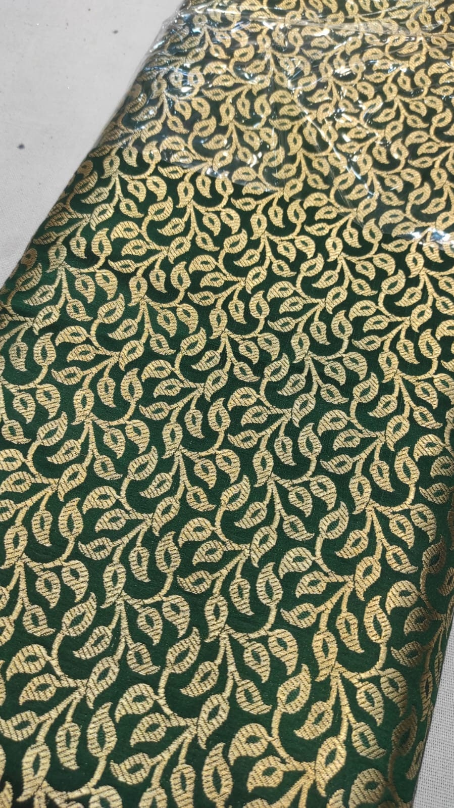 Indian Banarasi Brocade fabric in Green and Gold color,  Multiple lengths will come in a continuous piece - NF630