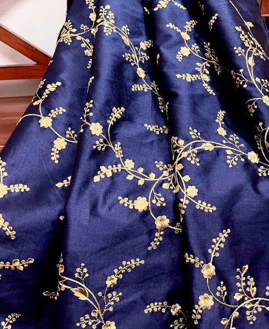 Indian Embroidered Fabric in Blue & Gold color, Multiple lengths will come in the continuous piece - NF695