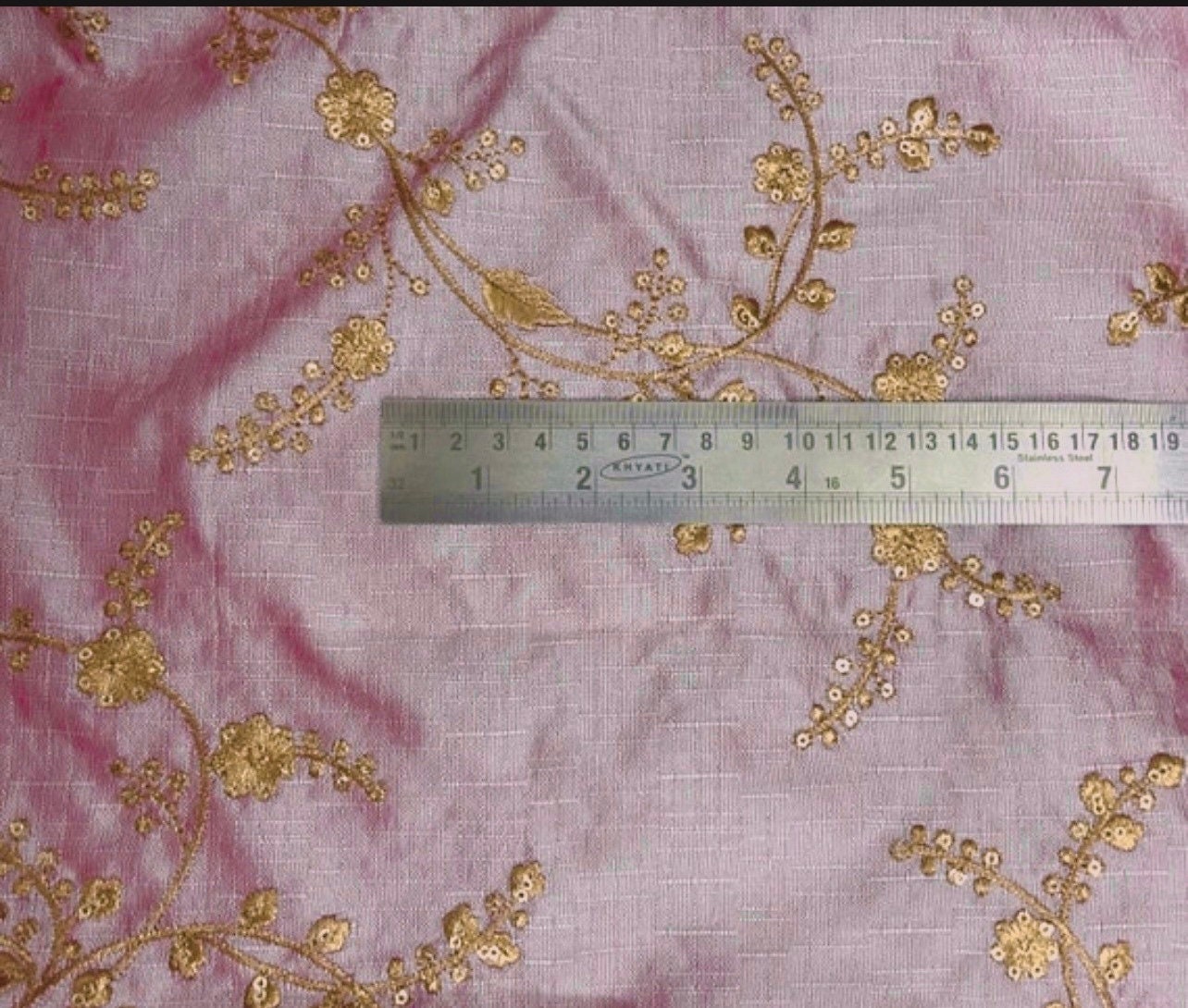 Indian Embroidered Fabric in Pink and gold color, Multiple lengths will come in the continuous piece - NF697