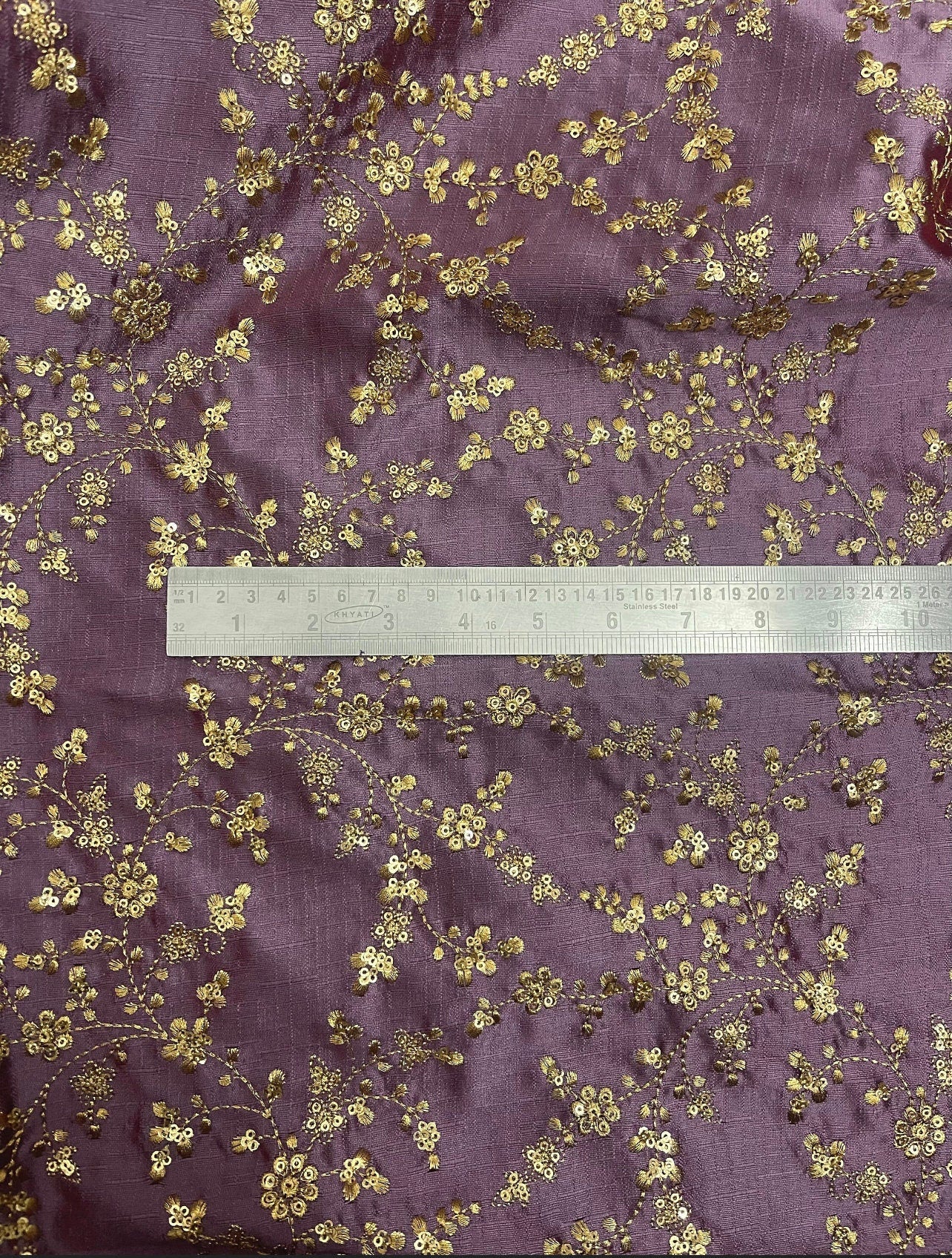 Purple Mauve & Gold Embroidered Fabric, Dress Fabric, Wedding Fabric, Multiple yardage will come in the continuous length NF473