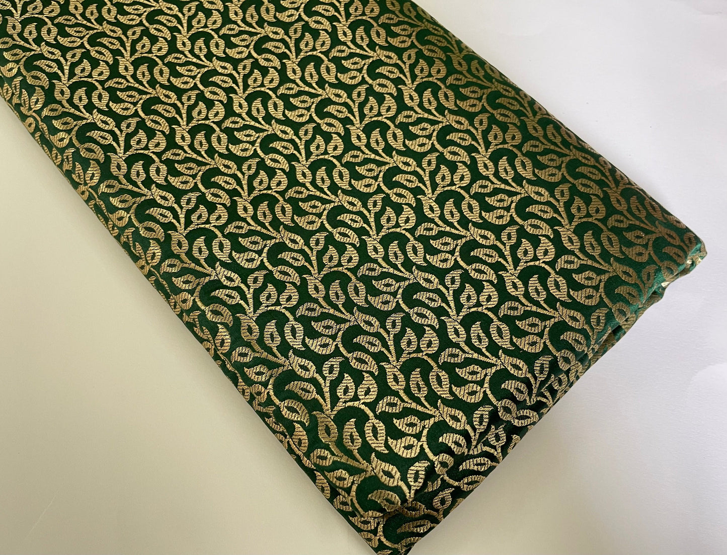 Indian Banarasi Brocade fabric in Green and Gold color,  Multiple lengths will come in a continuous piece - NF630