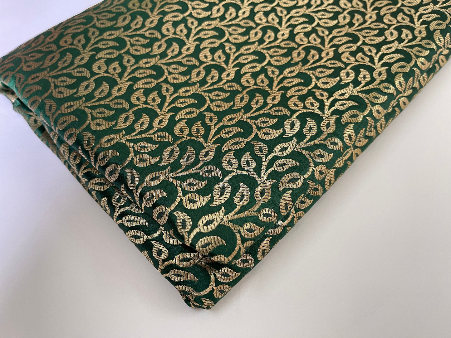 Indian Banarasi Brocade fabric in Green and Gold color,  Multiple lengths will come in a continuous piece - NF630