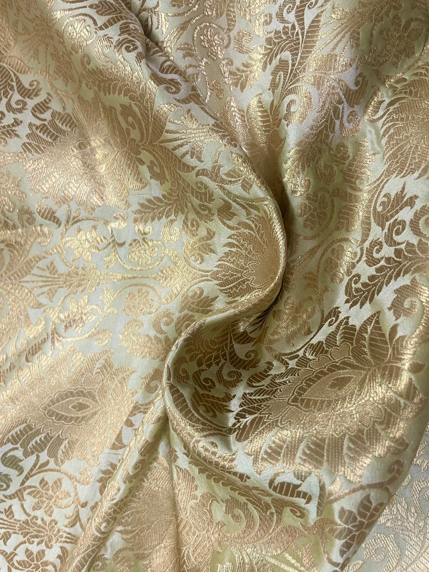 Green and Gold Brocade Fabric, Wedding Dress Fabric,  Multiple yardage will come in one piece - NF628