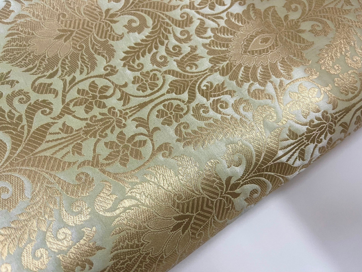 Green and Gold Brocade Fabric, Wedding Dress Fabric,  Multiple yardage will come in one piece - NF628