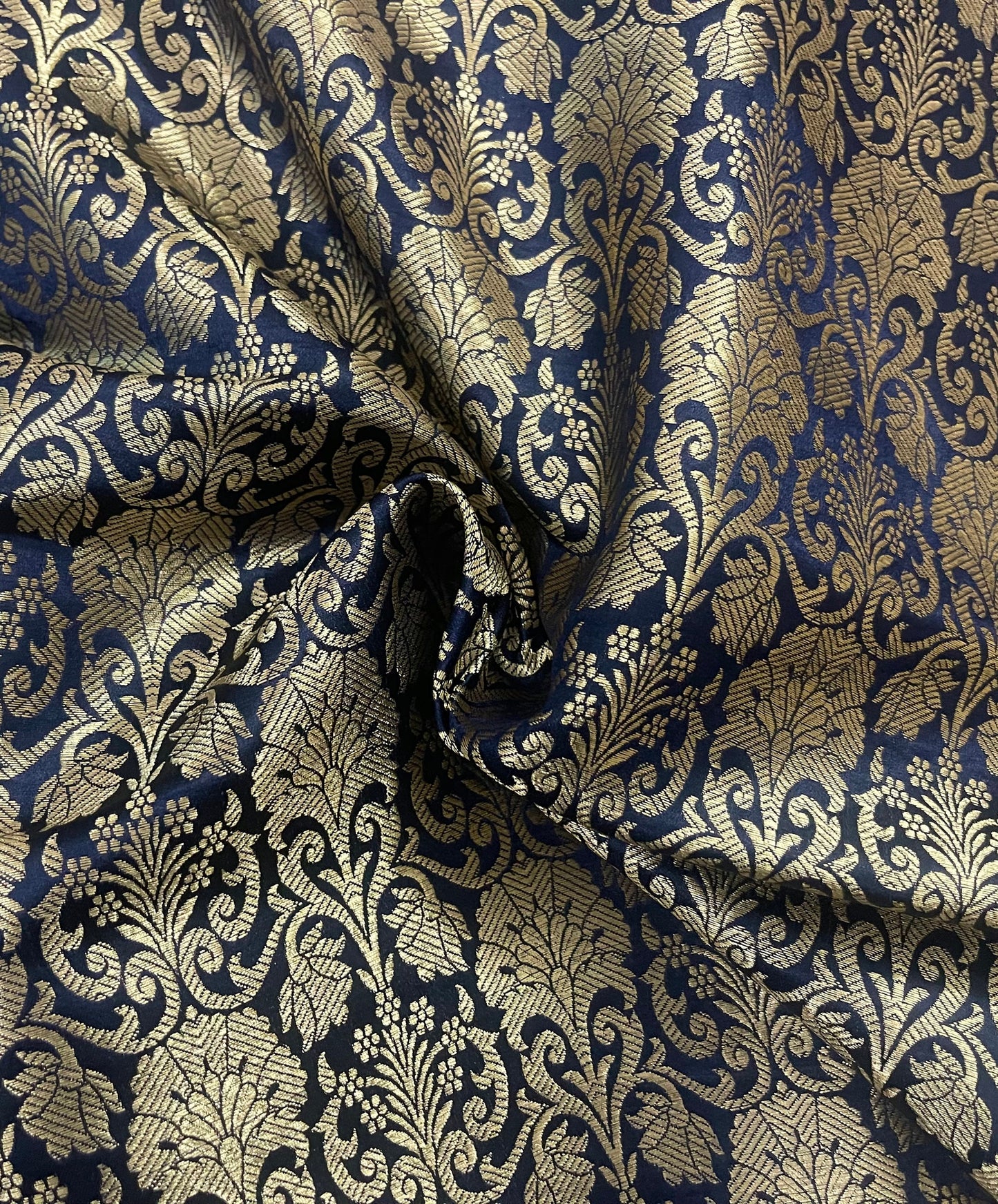 Indian Banarasi Brocade fabric in Blue and Gold color,  Multiple lengths will come in the continuous piece - NF621