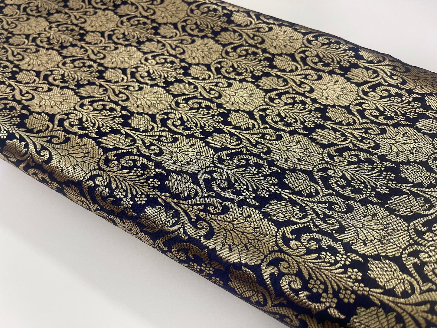 Indian Banarasi Brocade fabric in Blue and Gold color,  Multiple lengths will come in the continuous piece - NF621