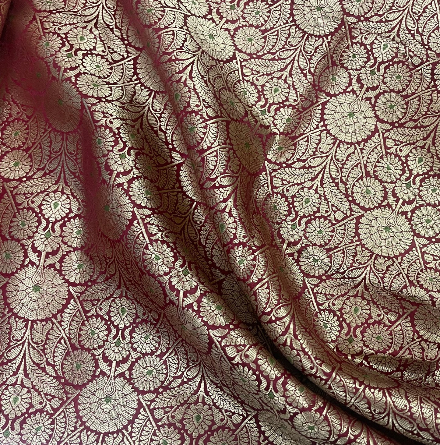 Indian Banarasi Brocade Fabric in Red and Gold,  Multiple lengths will come in the continuous Piece - NF620