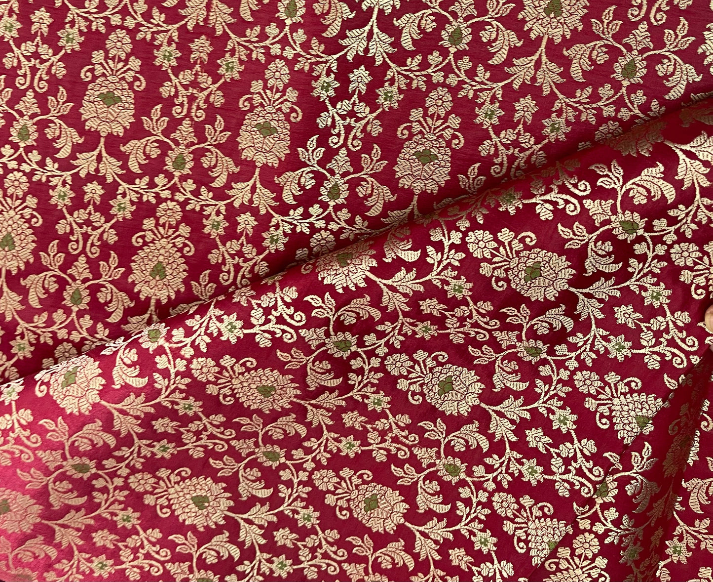 Indian Banarasi Brocade Fabric in Red and Gold color, Multiple lengths will come in the continuous piece - NF706