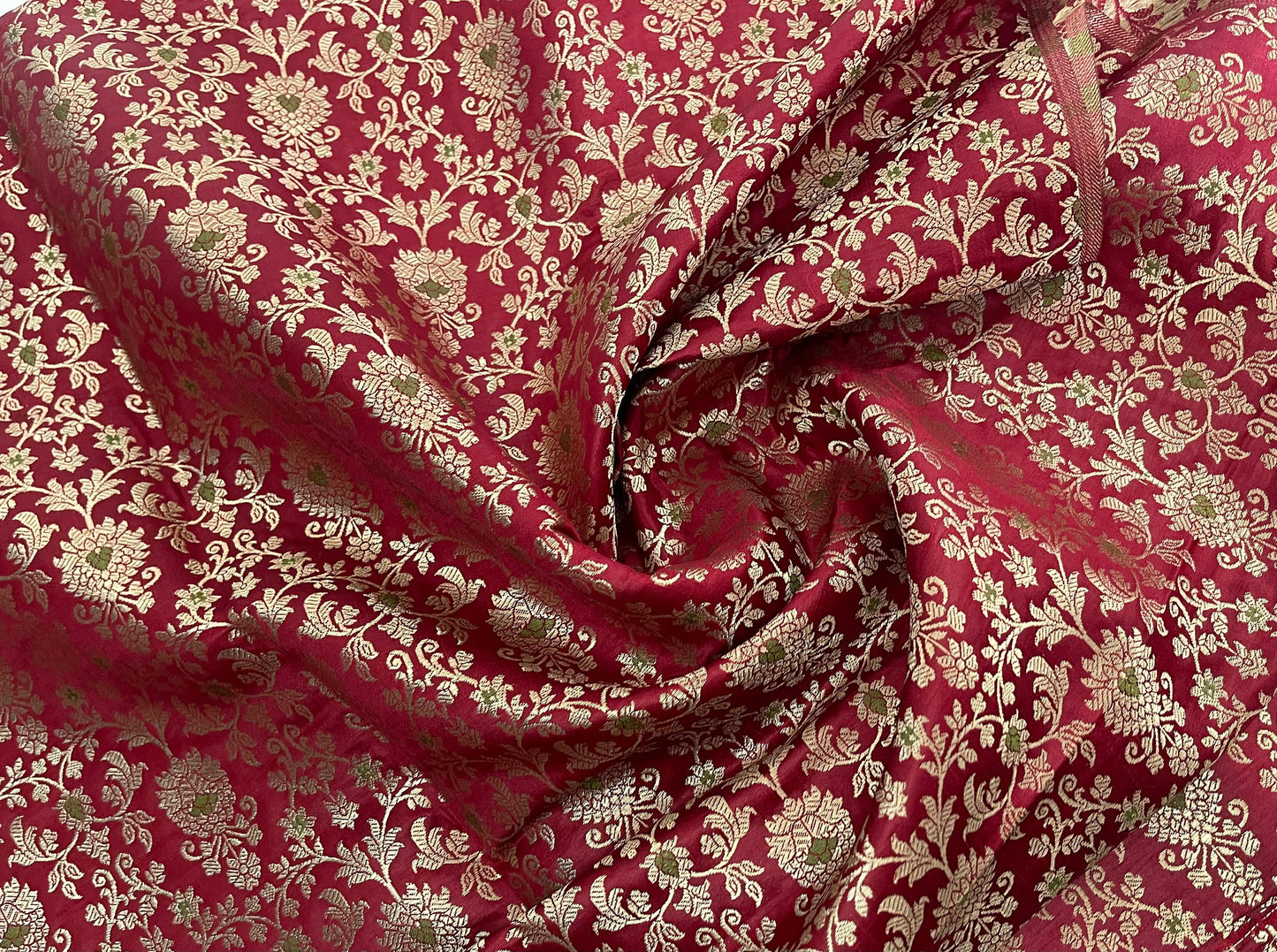 Indian Banarasi Brocade Fabric in Red and Gold color, Multiple lengths will come in the continuous piece - NF706