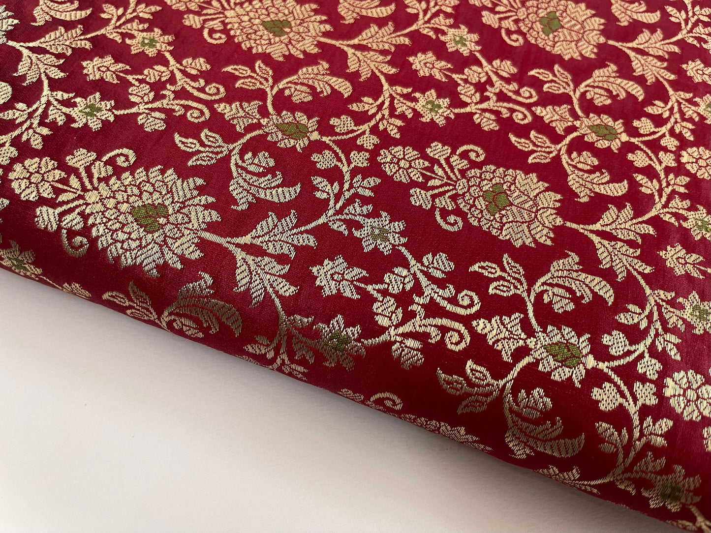 Indian Banarasi Brocade Fabric in Red and Gold color, Multiple lengths will come in the continuous piece - NF706