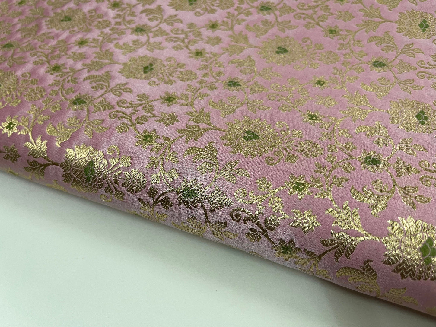 Indian Banarasi Brocade fabric in pink and Gold color, Multiple lengths will come in a continuous piece - NF716