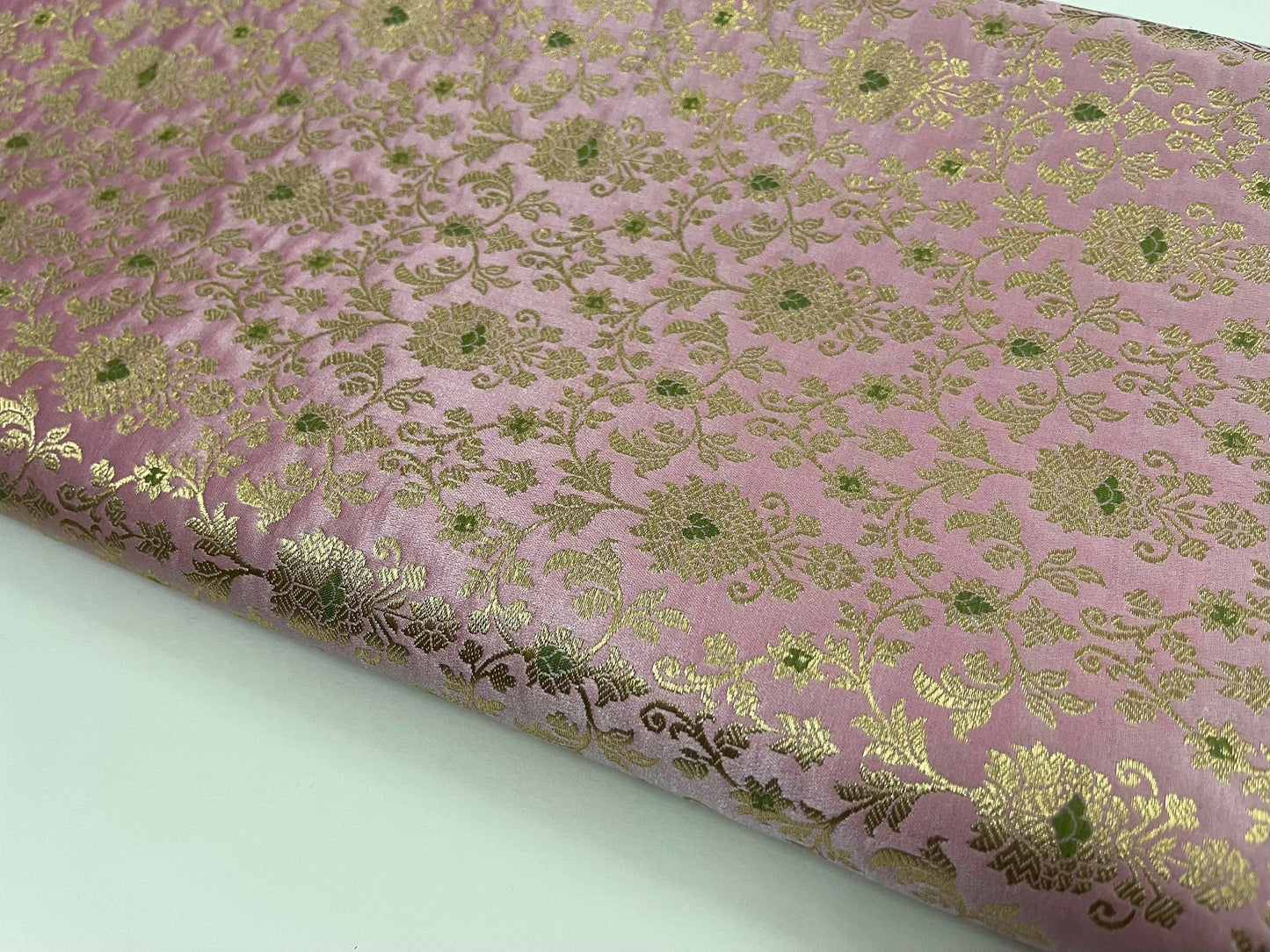 Indian Banarasi Brocade fabric in pink and Gold color, Multiple lengths will come in a continuous piece - NF716