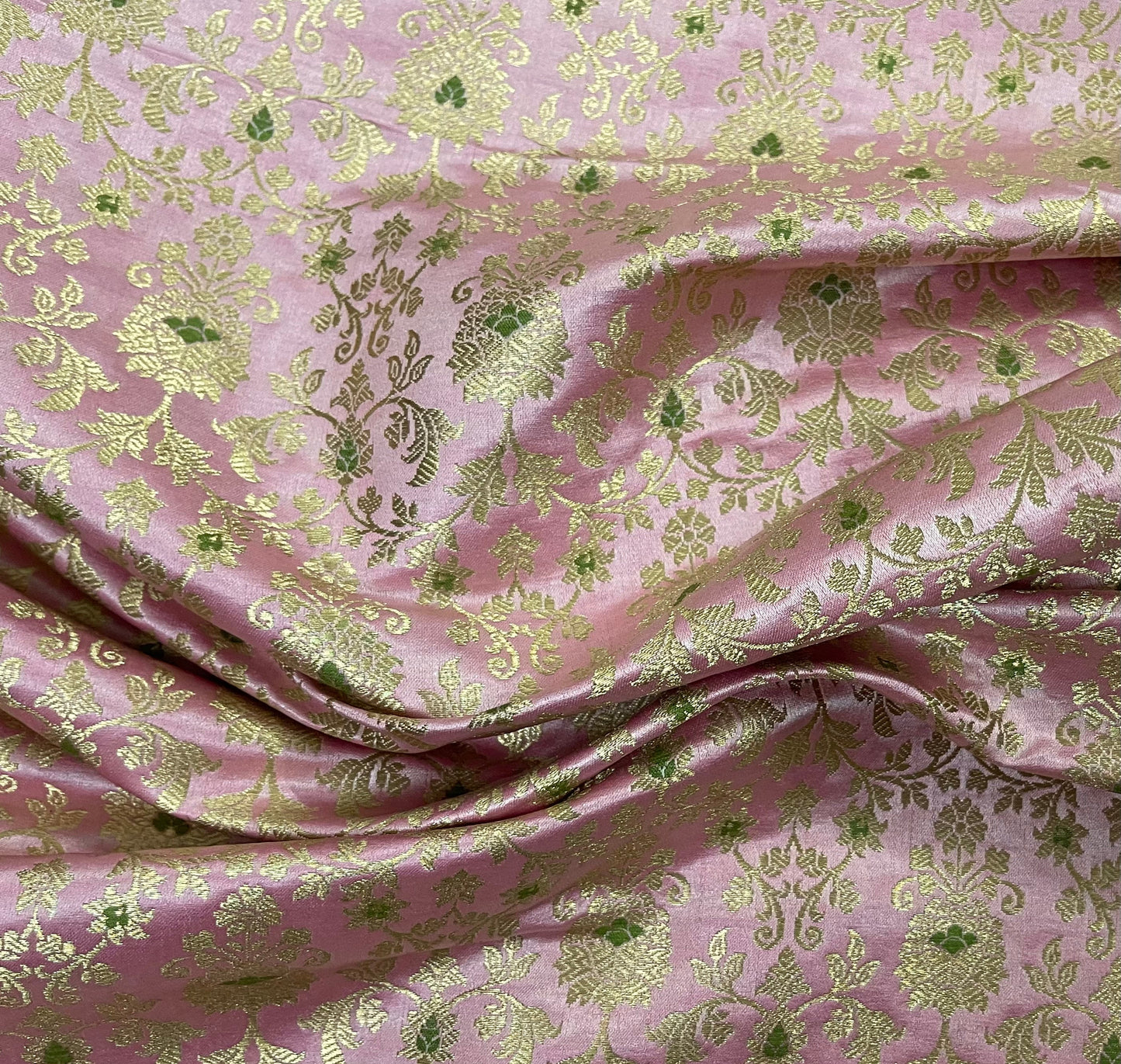 Indian Banarasi Brocade fabric in pink and Gold color, Multiple lengths will come in a continuous piece - NF716