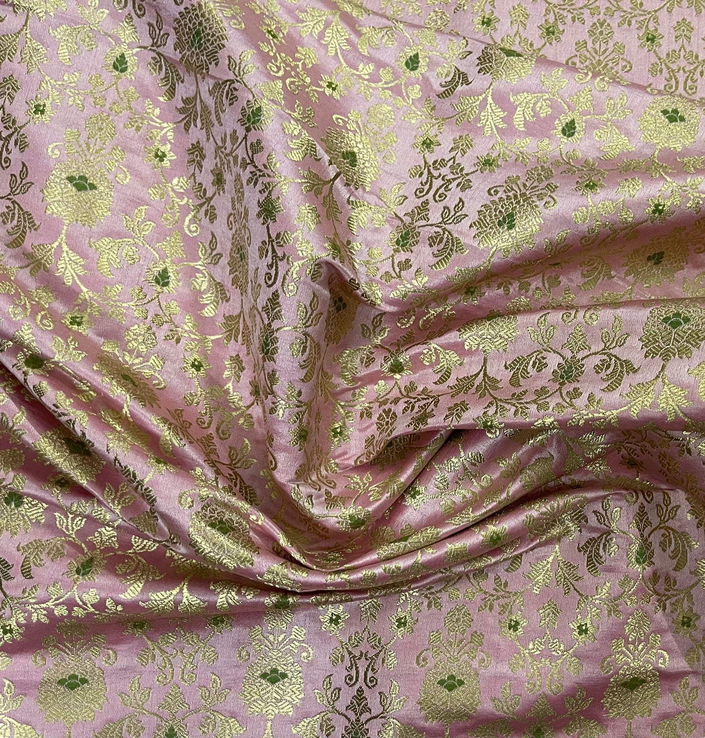 Indian Banarasi Brocade fabric in pink and Gold color, Multiple lengths will come in a continuous piece - NF716