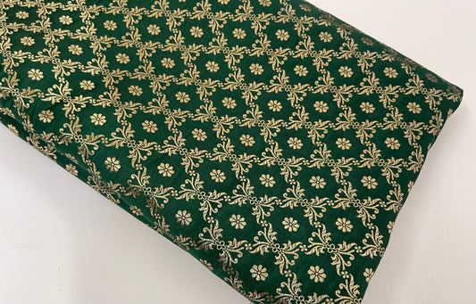Brocade fabric Jacquard Damask Luxury Wedding Bridal fabric Green Gold Brocade Lehenga Indian Home Decor Fabric by the yard meter NFAF403