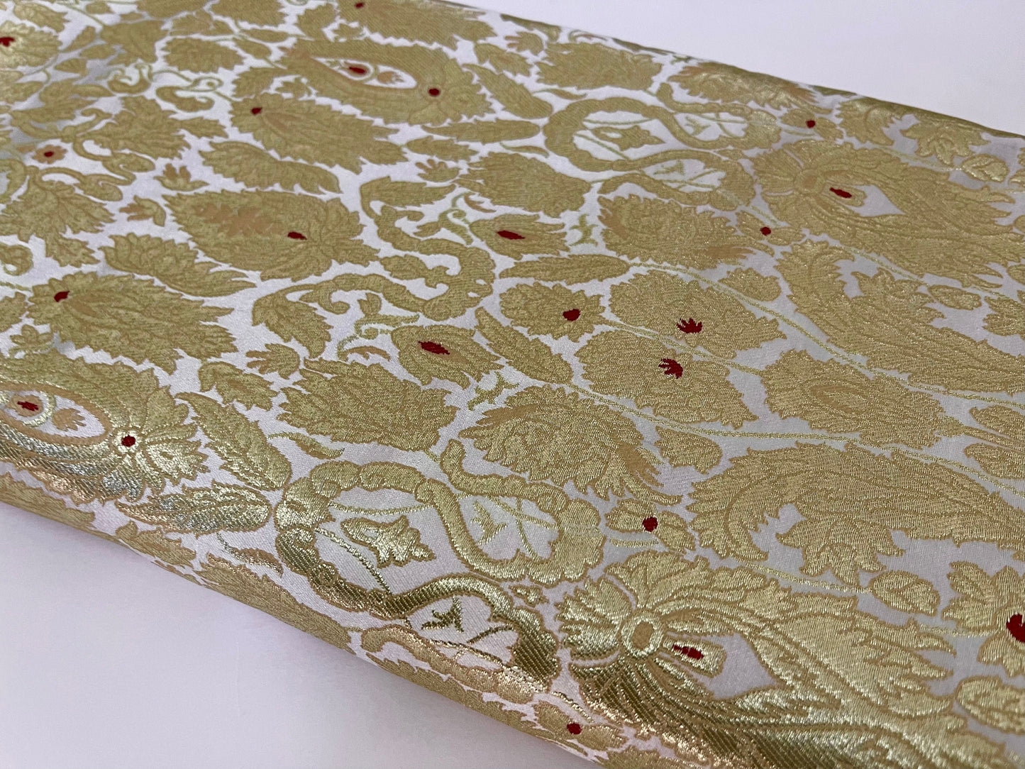 Indian Banarasi Brocade Fabric in Off white & Gold color, Multiple lengths will come in the continuous Piece - NF665