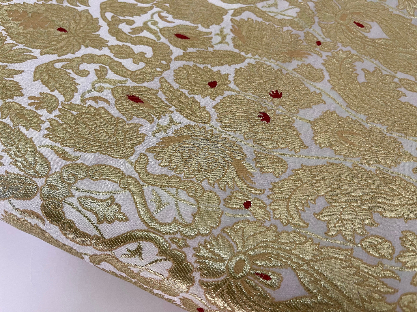 Indian Banarasi Brocade Fabric in Off white & Gold color, Multiple lengths will come in the continuous Piece - NF665