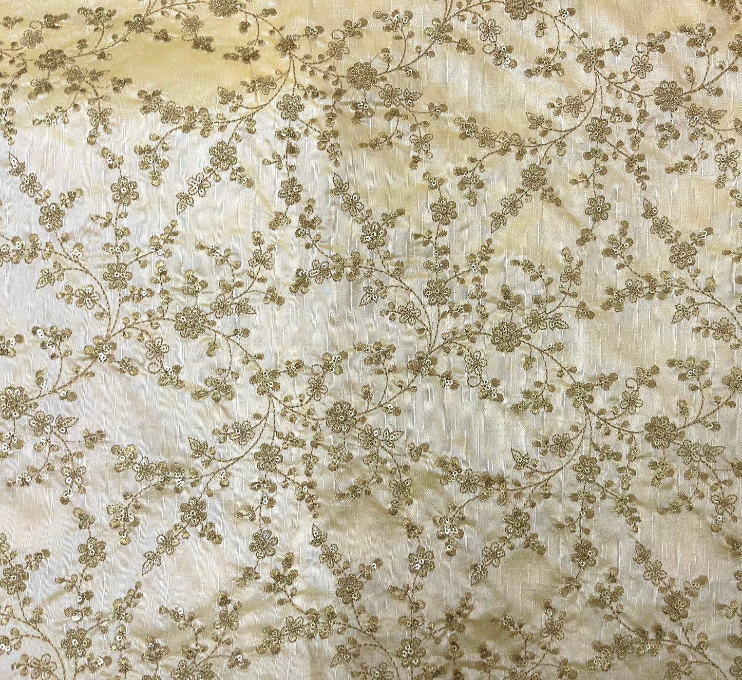 Indian Embroidered Fabric in Light Yellow & Gold color, Multiple lengths will come in the continuous piece - NF658