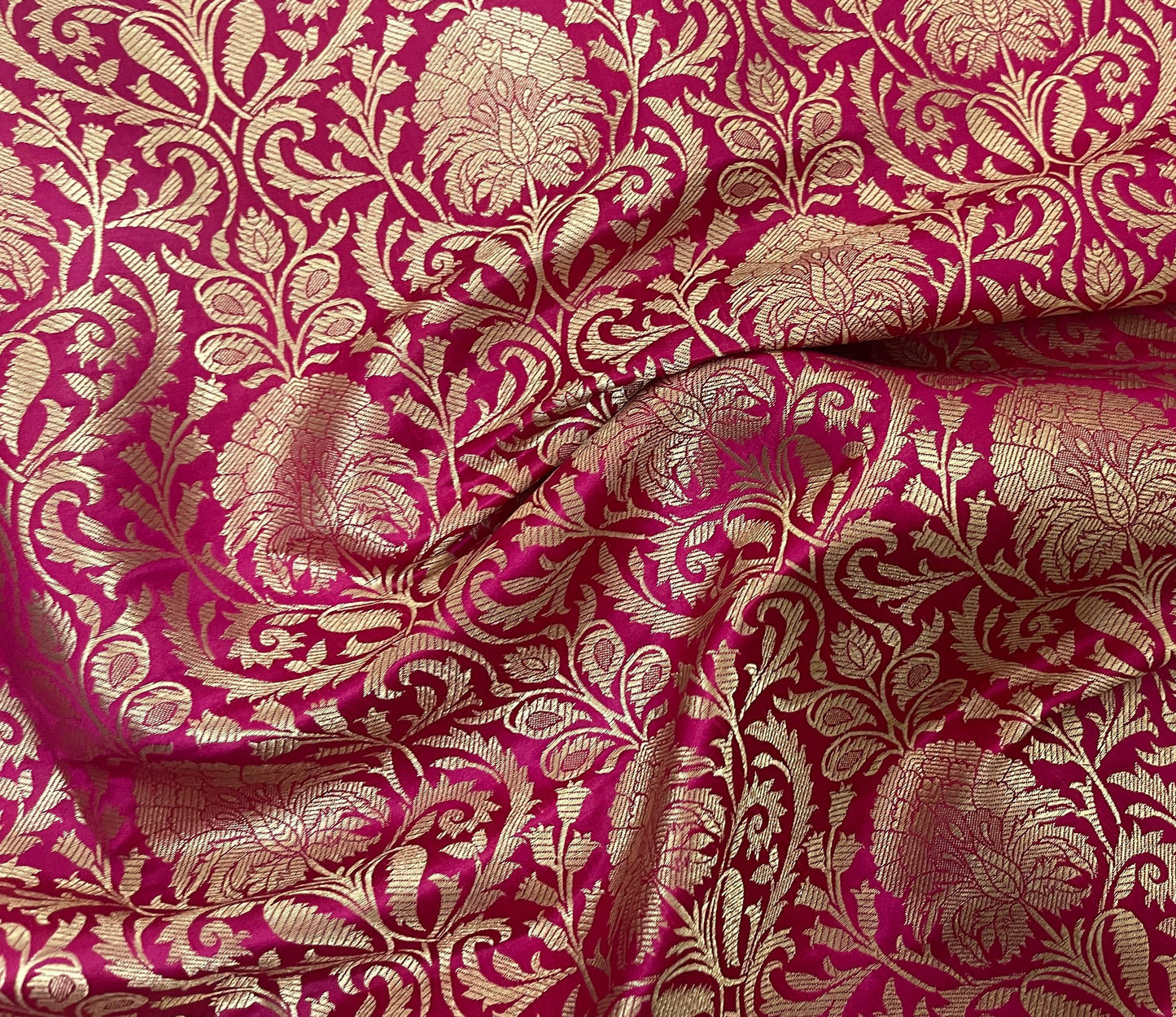 Indian Banarasi Brocade Fabric in Pink and Gold color, Multiple lengths will come in the continuous piece - NF655