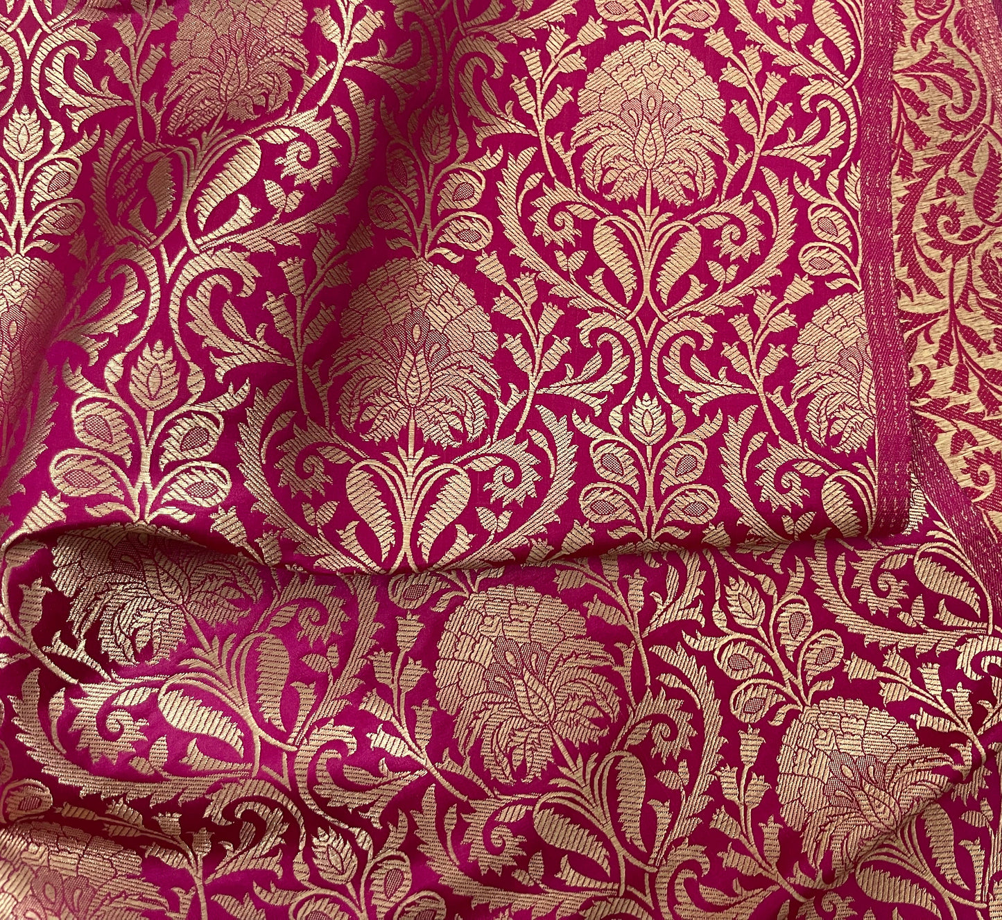 Indian Banarasi Brocade Fabric in Pink and Gold color, Multiple lengths will come in the continuous piece - NF655